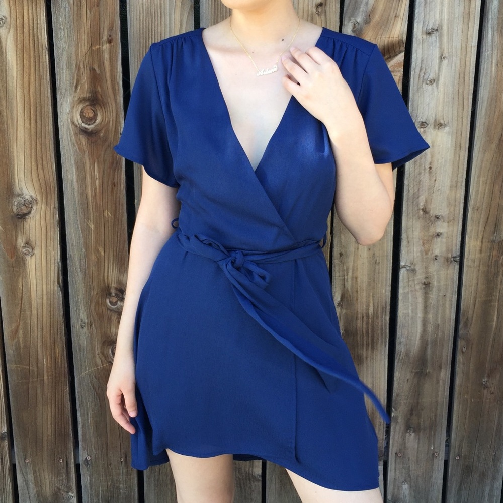 Navy wrapped dress